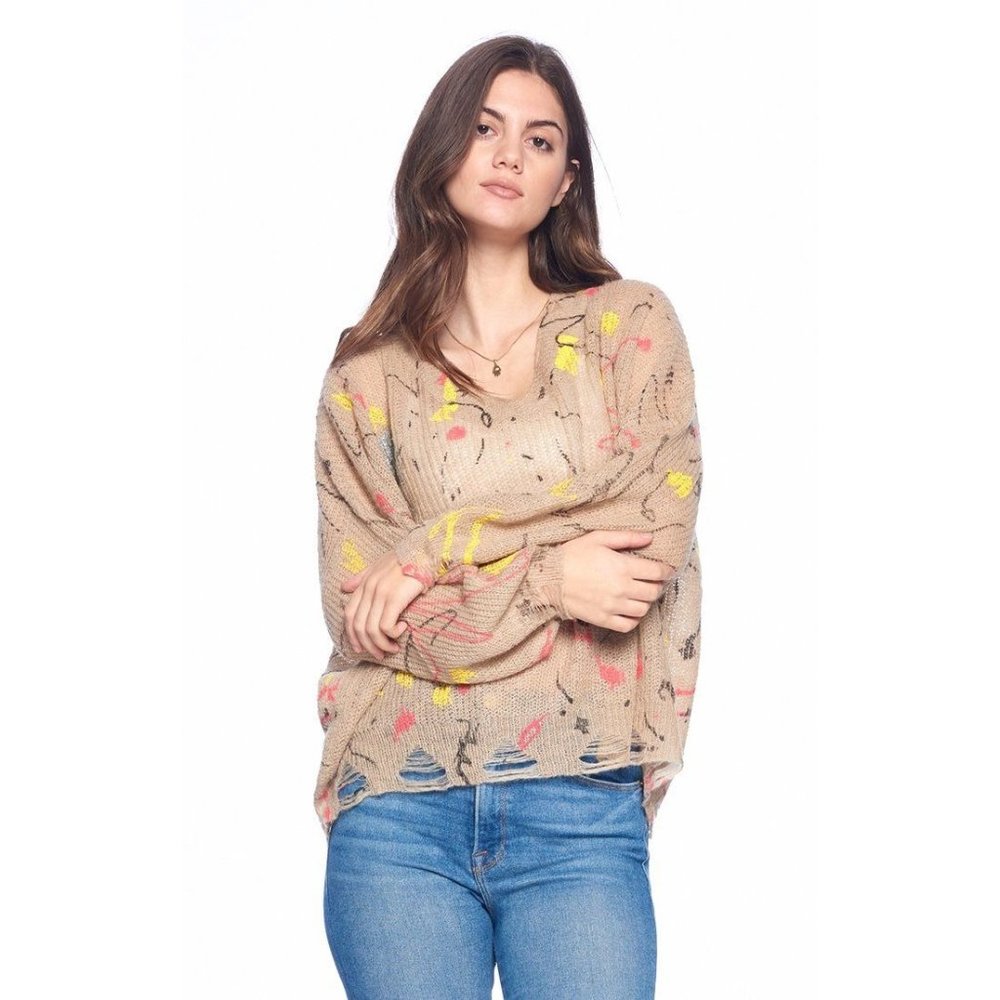 Blue Age Ivory Oversize See through V Neck Pullover Sweater